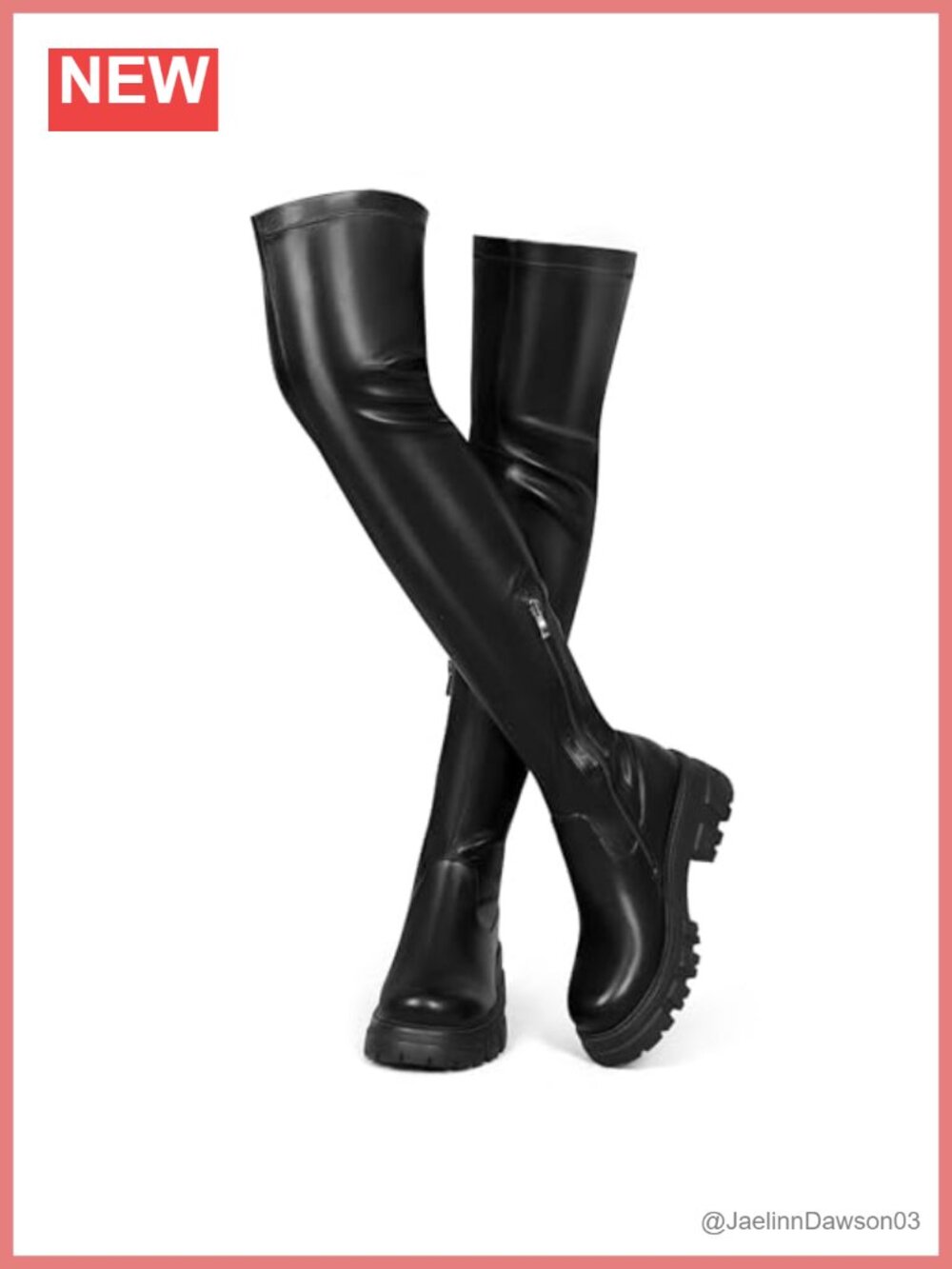 Thigh High Boots Women Over the Knee Stretch Faux Leather Chunky Heel